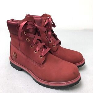 Timberland 6 Inch Premium Boot Womens 8 Adult Red Satin Ribbon Lace A1SC7 A2917